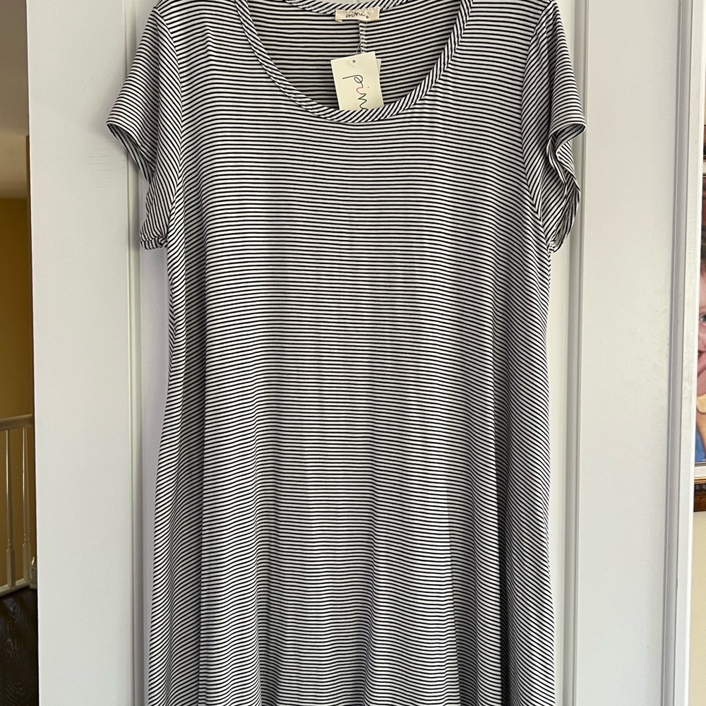 Plus size (2x) casual tshirt dress - black and white stripes